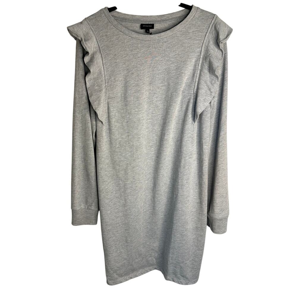 Who What Wear Gray Ruffled Accent Sweater Dress Knee Length Long Sleeve Winter L